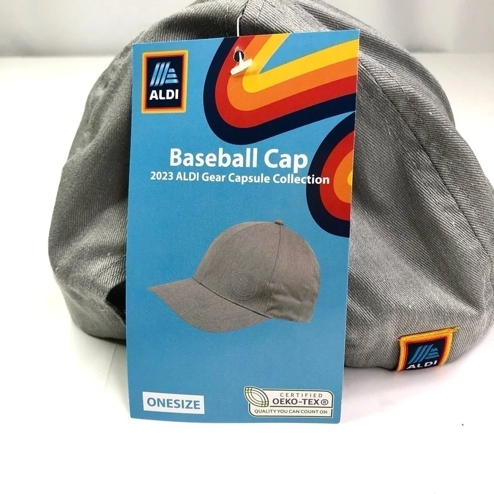 NWT ALDI Capsule Collection 2023 baseball hat cap light grey smiley face OS